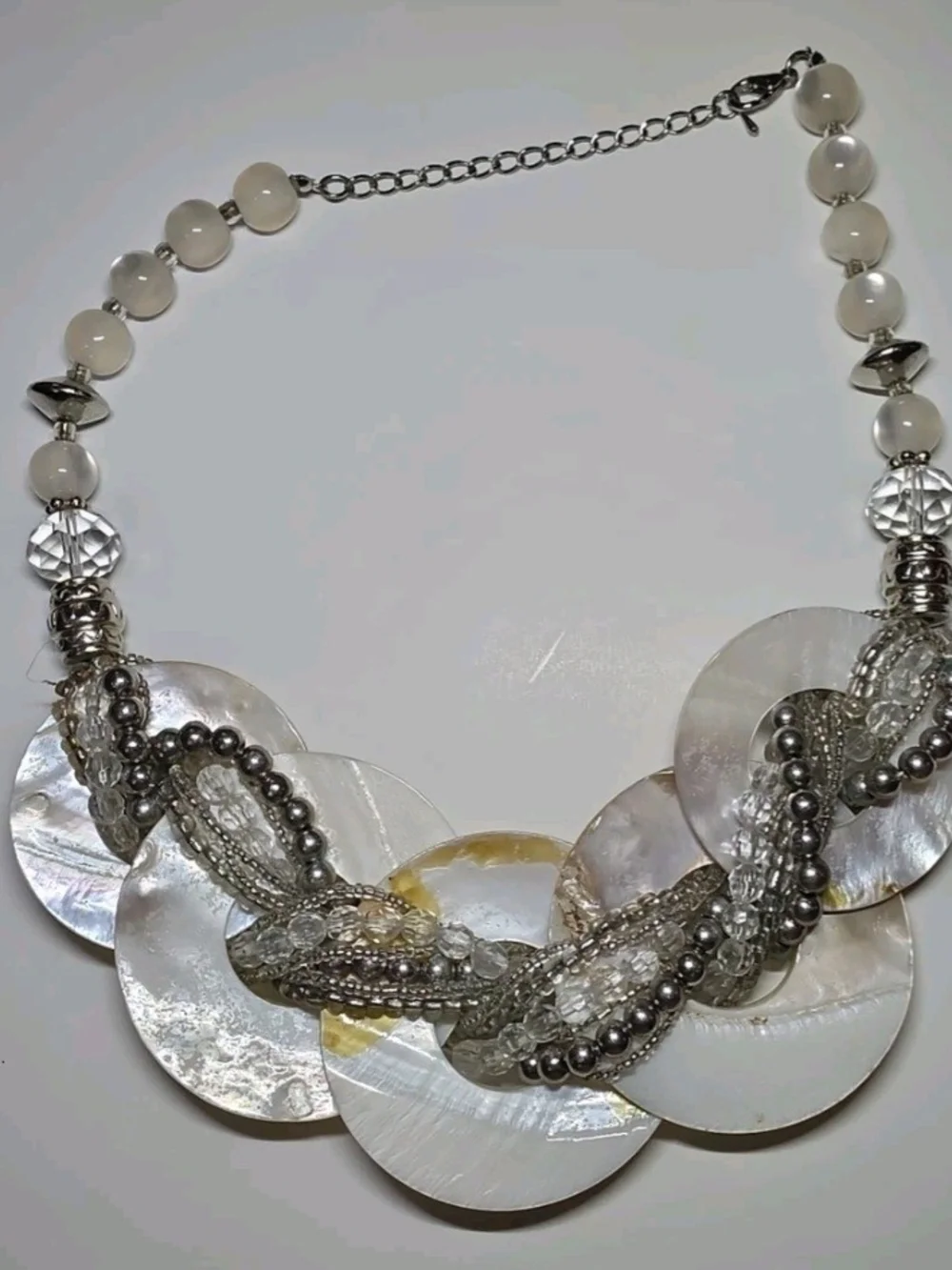 Mother of pearl shell disc Necklace multi strand Statement beaded layered chunky